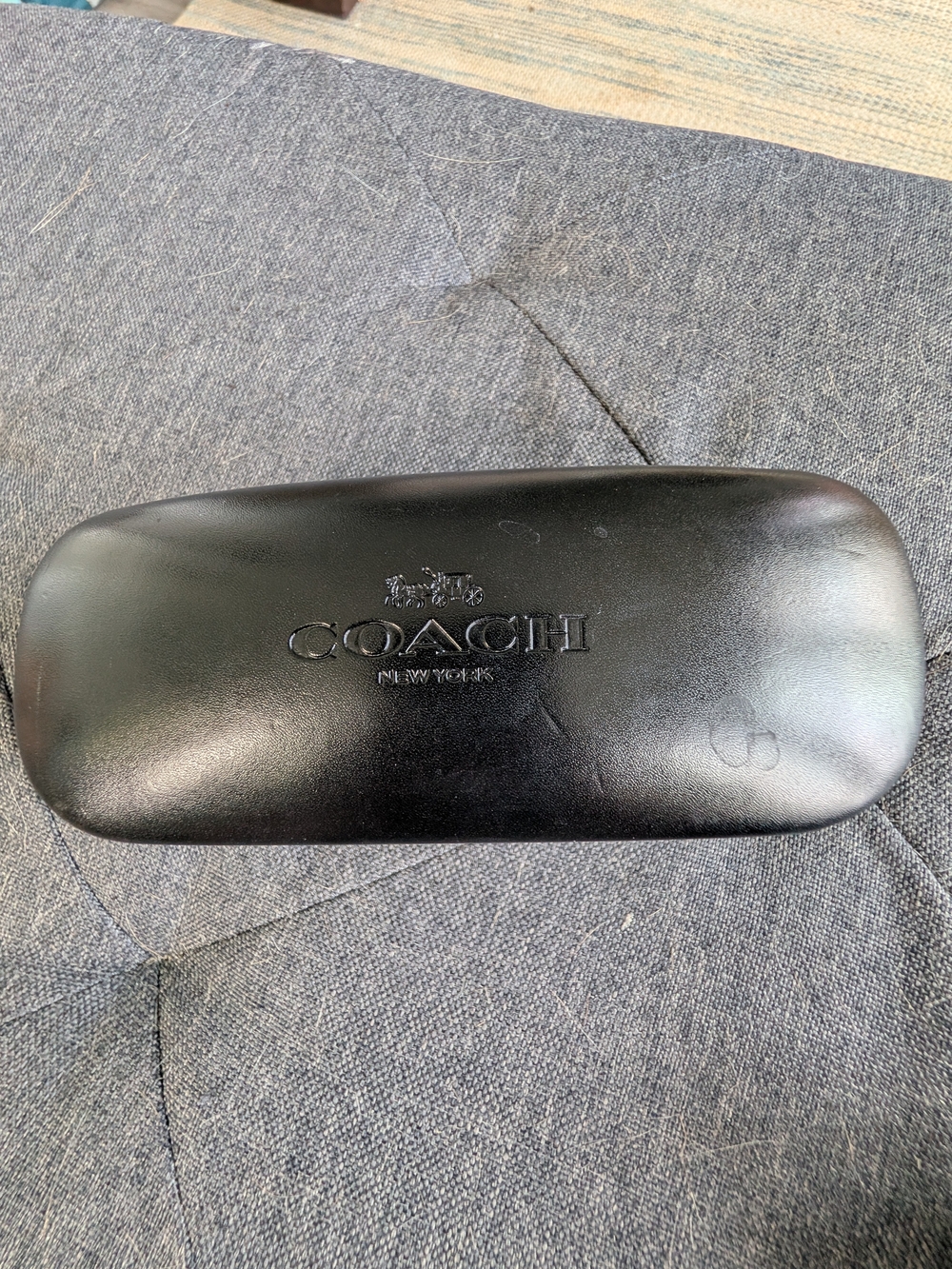 Coach Black Leather Eyewear Case with Embossed Logo And Cleaning Cloth
